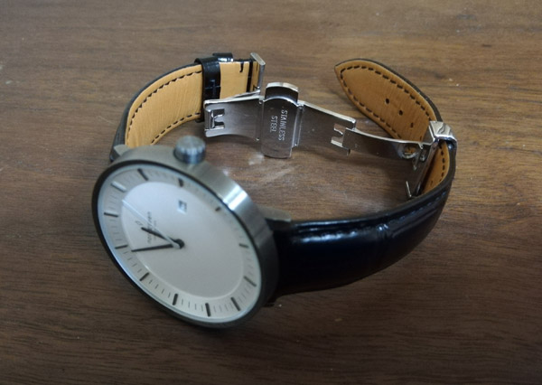 Dバックル クロコダイル調カーフレザー腕時計ベルト